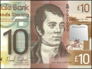 Robert Burns on £10 banknote