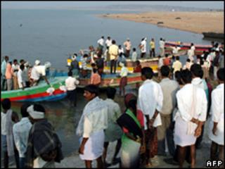 File picture of passenger boats in India
