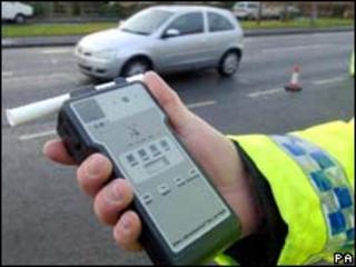 Police officer holding a breathalyser