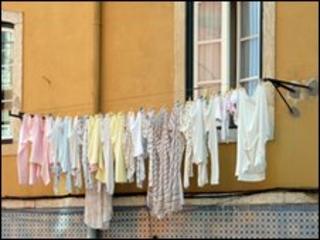 A washing line outside a house in Lisbon