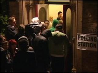 Queues outside polling station