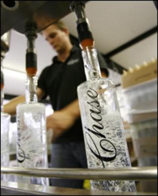 Bottles being filled at Chase Distillery