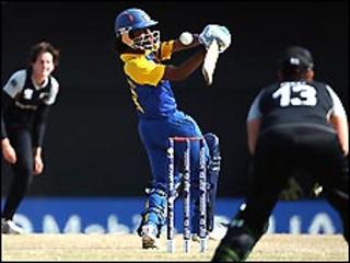 Chamari Athapaththu of Sri Lanka in action against New Zealand during the ICC T20 Women's World Cup