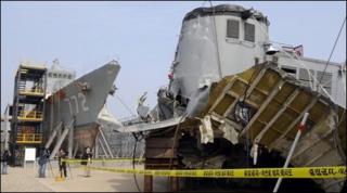 The wreckage of the naval vessel Cheonan, 20 May, South Korea