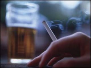 Cigarette and pint of lager (generic)