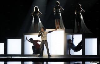 Josh Dubovie rehearses for the Eurovision Song Contest
