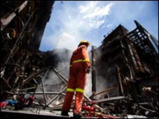 Firefighters at the Central World shopping complex