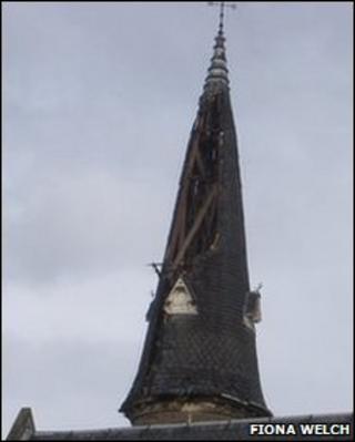 Damaged spire of St Stephen's and West Church