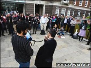 Campaigners at the Middlesex university rally