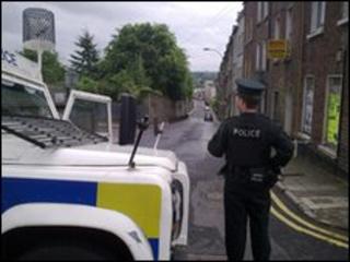 Police at the scene of the explosion