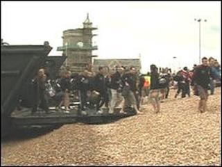 Cyclists landing at Dover