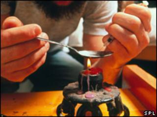 Man preparing heroin