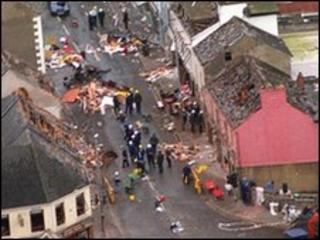 Aerial shot of scene of Omagh bomb