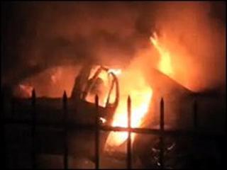 The car on fire in Peckham