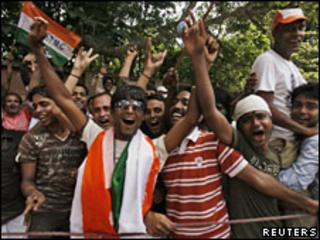 Trinamul Congress supporters celebrating poll victory in Calcutta