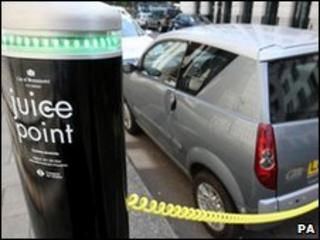 Electric car being charged