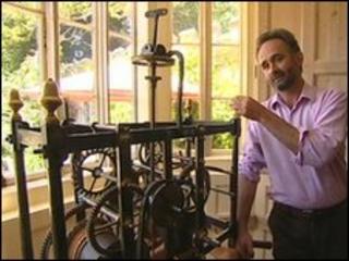 Sir Ferrers Vyvyan with the clock mechanism