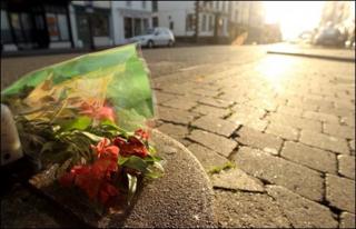Floral tributes at murder scene in Whitehaven