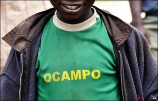 Unidentified Kenyan boy wearing a T-shirt with the name of International Criminal Court Prosecutor Luis Moreno-Ocampo on it