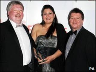 Rebecca Williamson with Simon Weston (left) and Stuart Maconie