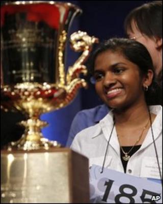 Anamika Veeramani wins the National Spelling Bee trophy, 4 June 2010