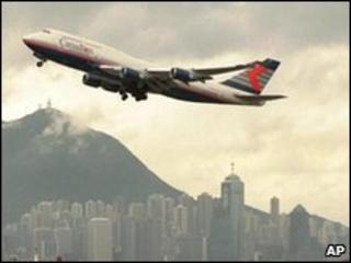 Plane taking off over Hong Kong
