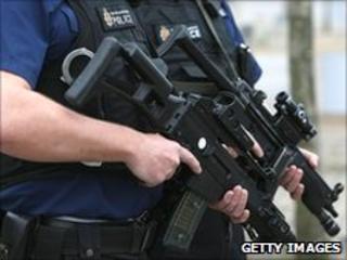 An armed policeman