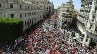 People demonstrate in Sevilla, 8 June