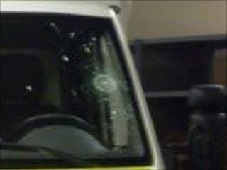 Smashed ambulance windscreen