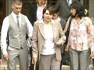 Sara Payne with family and friends outside court