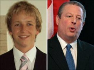 Swansea student Rhys Hughes and former US vice-president Al Gore