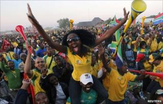South African fans celebrating during the match