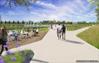 Artists' impression of revamped Burgess Park