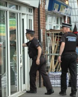 Police arriving at the unlocked bank in Tadley