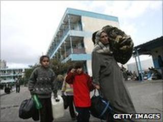 A Palestinian family in northern Gaza. File photo