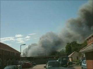 Smoke billows from the building in Eastleigh