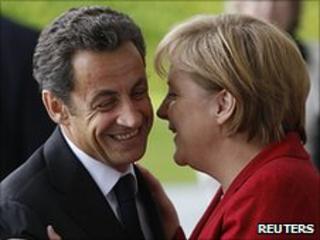 German Chancellor Angela Merkel and French President Nicolas Sarkozy