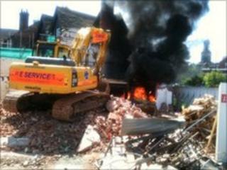 Shrewsbury fire in collapsed building, photo by Jonnie Ashley