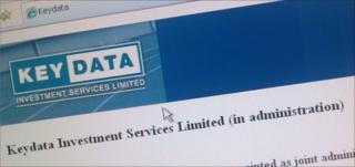 Photo of computer screen displaying Keydata logo with information that the company is in administration.