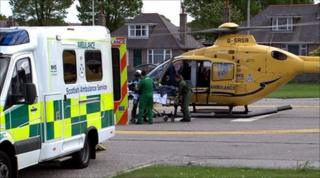 Air ambulance helicopter at hospital