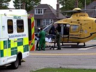 Air ambulance helicopter at hospital