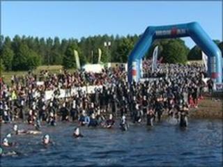 Ironman competitors at Wimbleball Lake