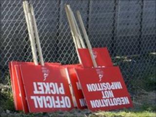 Placards for use by strikers