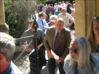 Farmers queue outside County Hall, Taunton