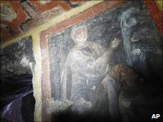 Images of Apostles Peter and Paul in a Rome catacomb