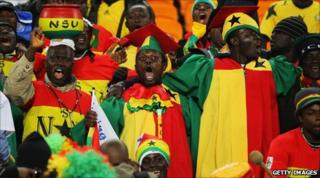 Ghana fans cheering prior to the Group D match with Germany at Soccer City Stadium. 23 June 2010