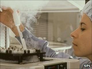 Technician freezing eggs and sperm