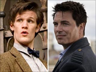 Matt Smith as the Doctor (left) and John Barrowman as Captain Jack Harkness (right)