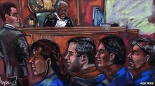 Russian spy suspects (L-R) Vicky Pelaez, Richard Murphy, Cynthia Murphy and Juan Lazaro