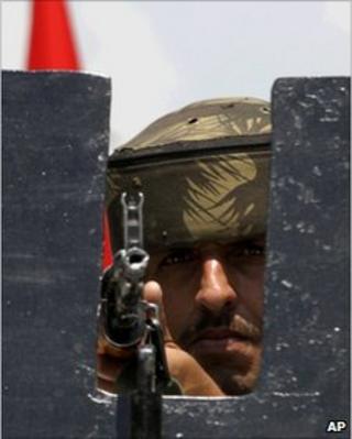 An army soldier in Srinagar on 9 July 2010